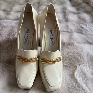 Jimmy Choo Cream platform with Gold Chain Detail